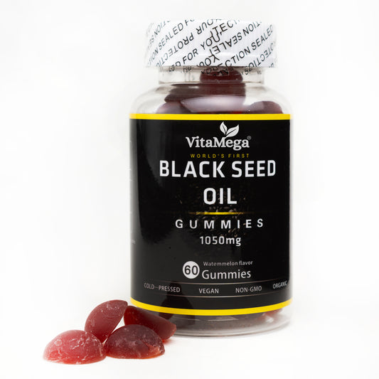 VitaMega Black Seed Oil Gummies – Nigella Sativa 1000mg – 60 Vegan, Halal Gummies for Hair Growth, Weight Loss, Immunity & Skin Health