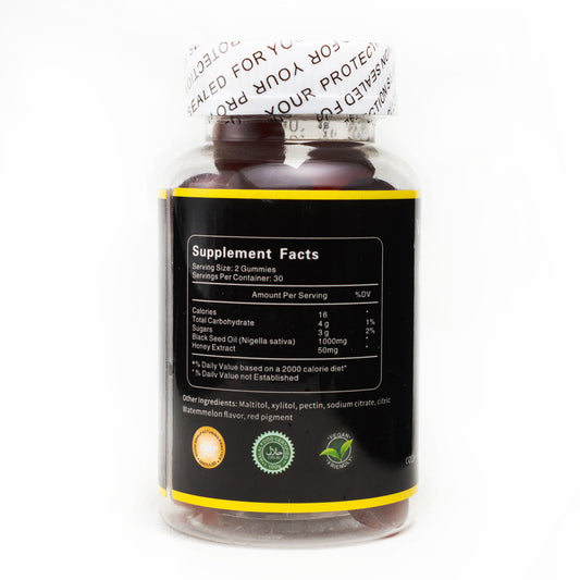 VitaMega Black Seed Oil Gummies – Nigella Sativa 1000mg – 60 Vegan, Halal Gummies for Hair Growth, Weight Loss, Immunity & Skin Health