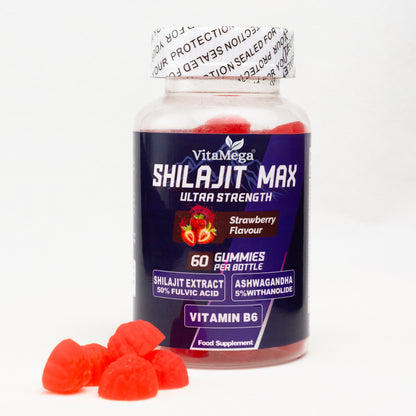 Vitamega Shilajit Max Gummies – Ultimate Vegan Supplement for Muscle Gain, Energy and Vitality (60 Gummies)